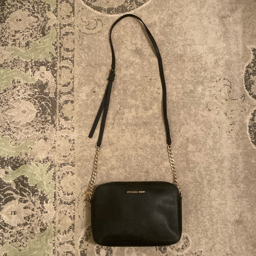 Michael Kors Jet Set Large Saffiano Leather Crossbody Bag Black
